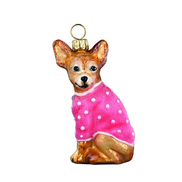 Chihuahua Pet Ornament in Pink Velvet Coat