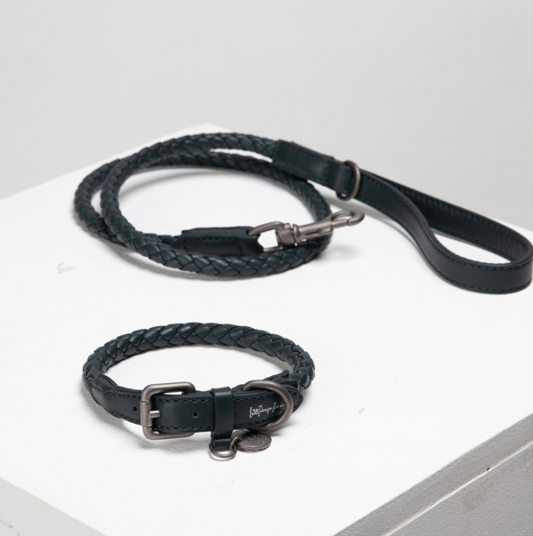 Designer nappa leather dog leash in black color