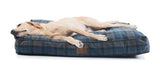 Large dog Labrador sleeping on Pendleton Crescent Lake Plaid Dog Bed