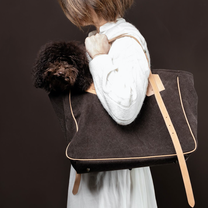 Organic cotton and leather stylish dog carrier purse
