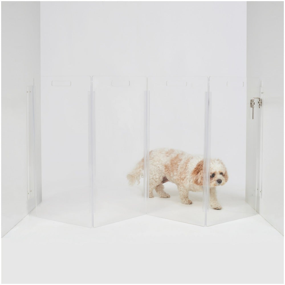 Hiddin Clear Acrylic Dog Gate Wall Mounted Clear Pet Gate Zig Zag