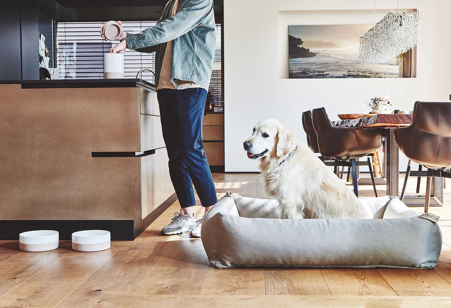 Porcelain dog bowl and treat jar set from European designers Miacara