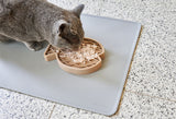 Cat eating wet food  from Miacara silicone slowfeeder and matching placemat set