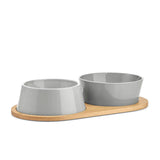 Grey color Miacara doppio collection porcelain dog bowls with tray 