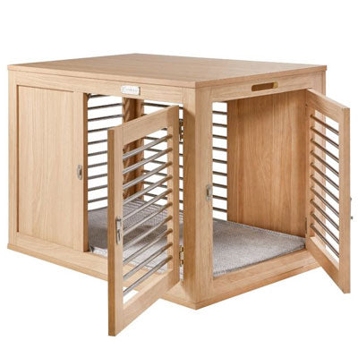 Large dog crate as side table furniture
