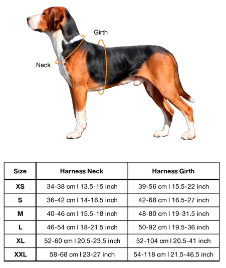 Paikka dog harness sizing chart