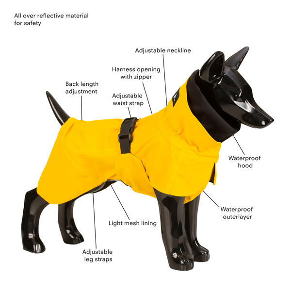 Yellow rain jacket for dogs