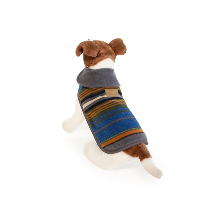 Pendleton olympic dog coat is blue, orange and grey color 