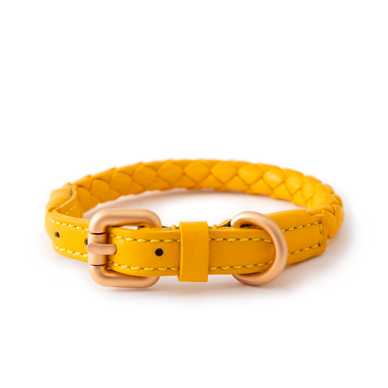 Ferdinando Italian Leather Collar  in Yellow
