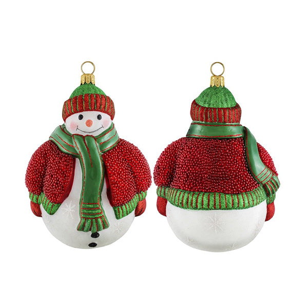 Snowman in Red Beaded Sweater Ornament by Joy To The World