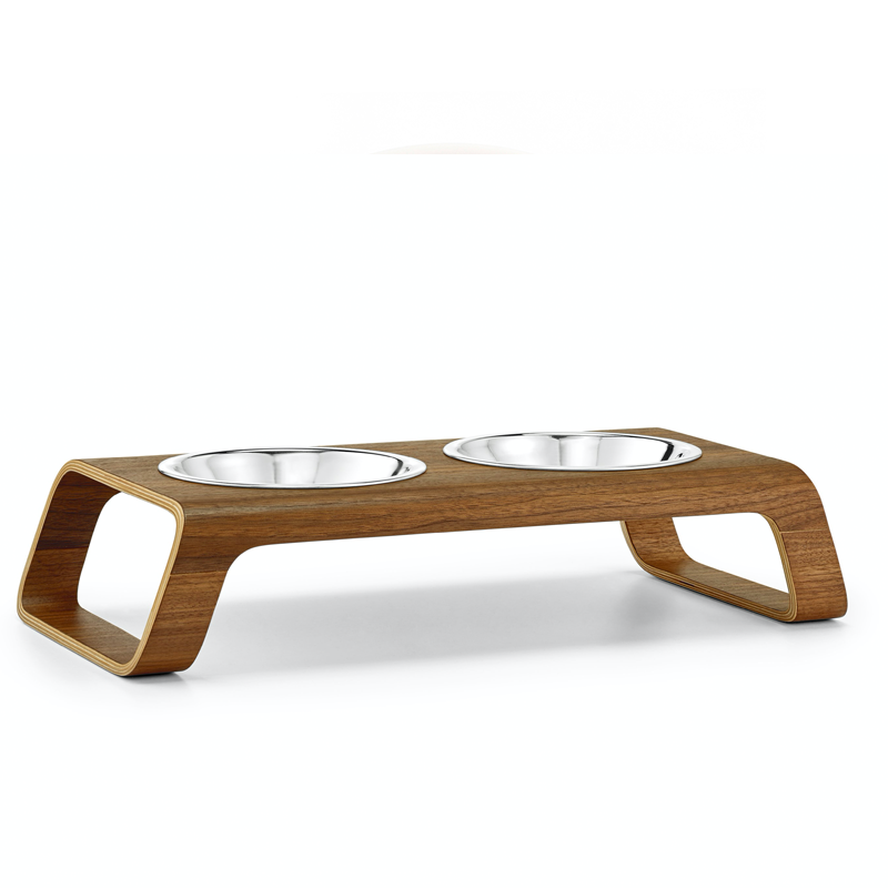 Miacara Desco Walnut Cat feeder with stainless steel bowls